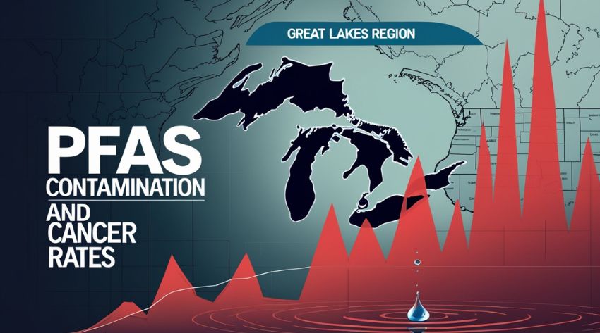 infographic pfas contamination and cancer rates increase in the great lakes region